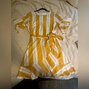 Mustard yellow and white striped dress From express